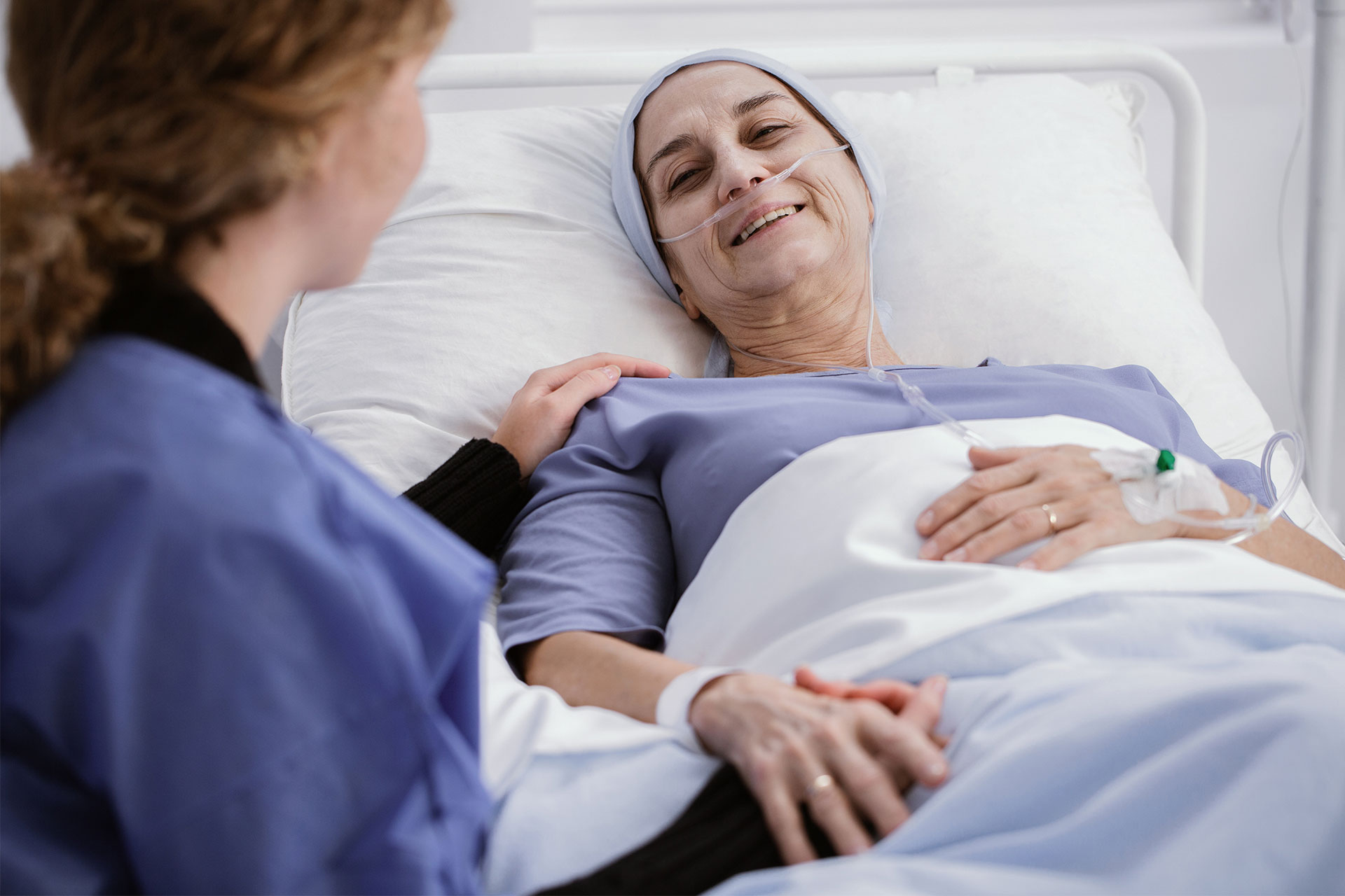 Woman in hospital fighting cancer