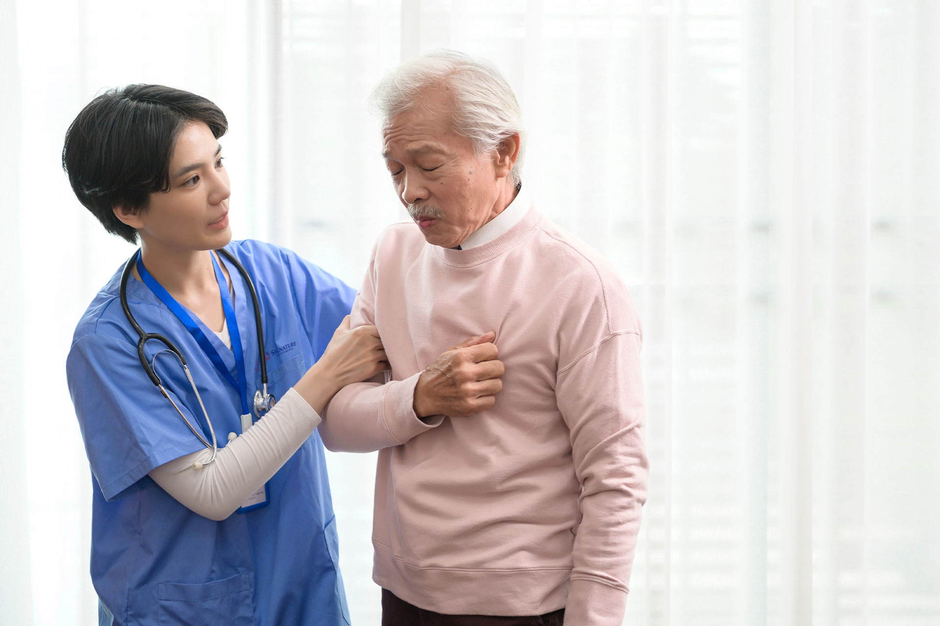 nurse helping patient with cardio rehabilitation care