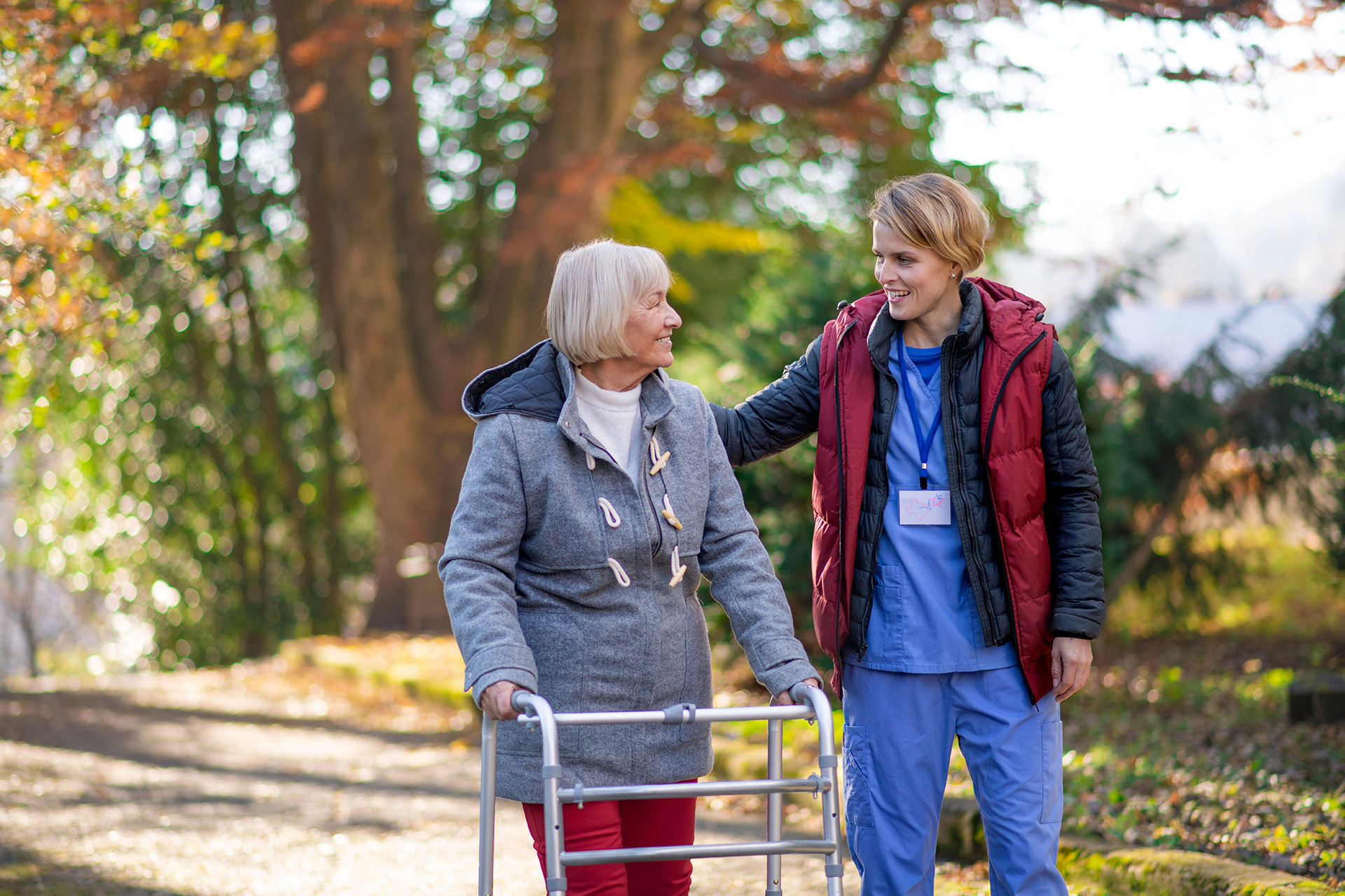 Nurse and patient on nature walk