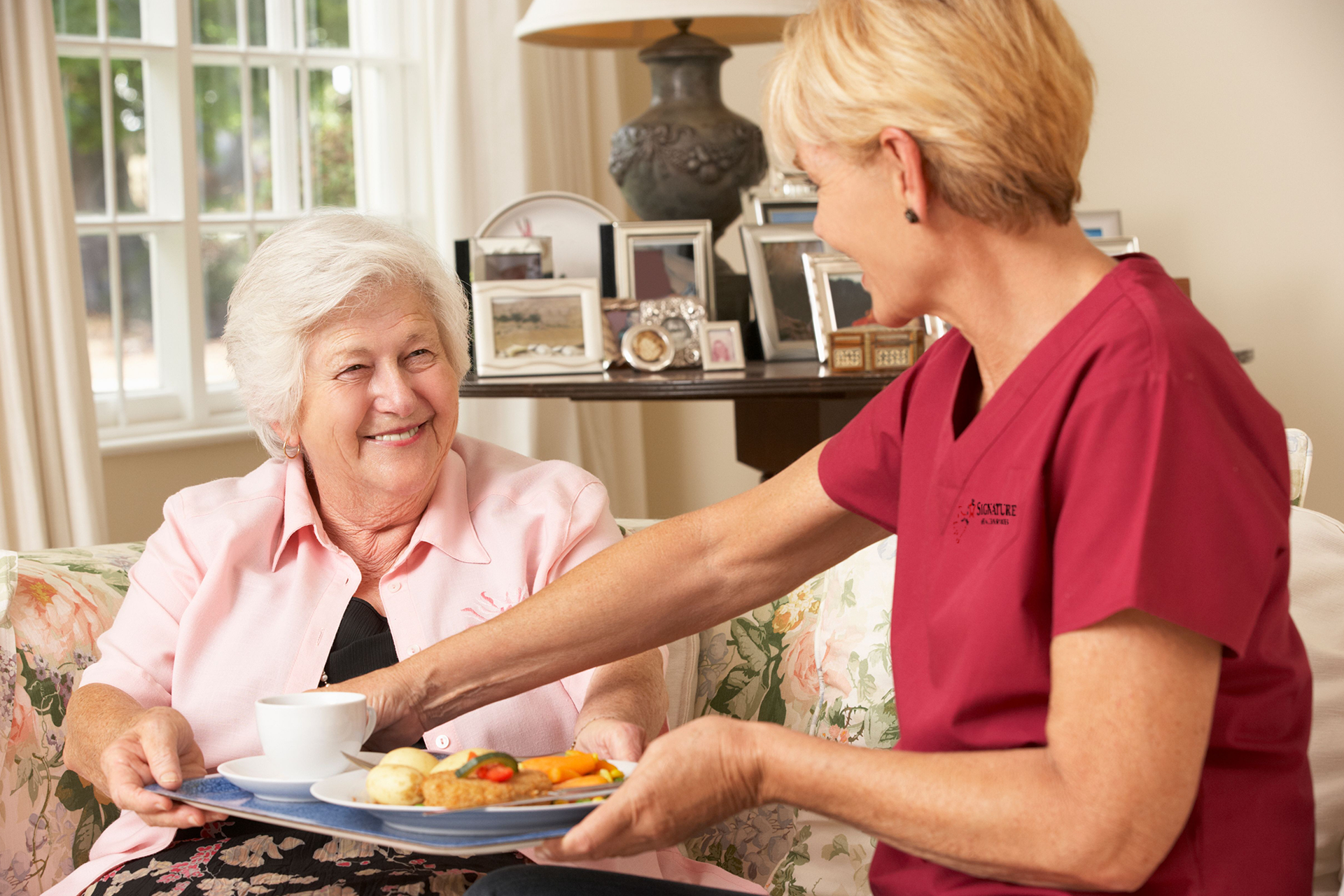 home nurse giving prepared food